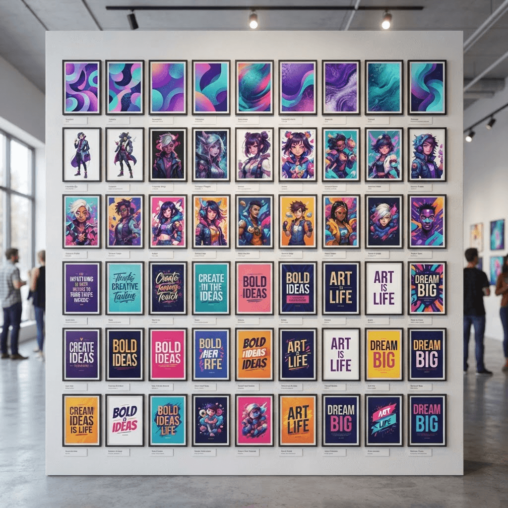 A colorful gallery wall of community-created designs
